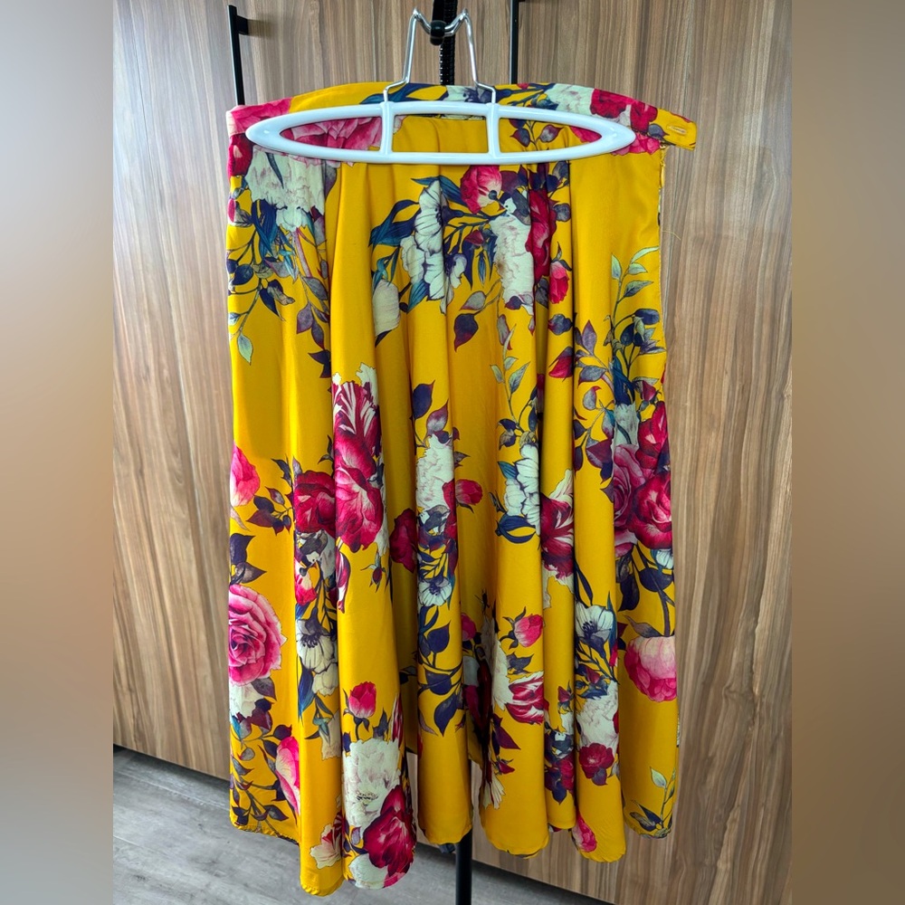ModCloth Floral Full Yellow Skirt